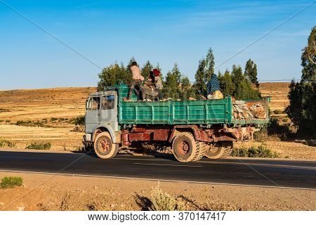 Aksum, Ethiopia - Feb 08, 2020: Ethiopian People On The Road From Axum To The Simien Mountains, Nort