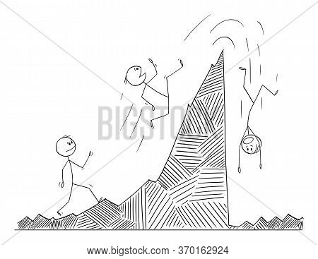 Vector Cartoon Stick Figure Drawing Conceptual Illustration Of Man, Businessman Or Stock Investor Wa
