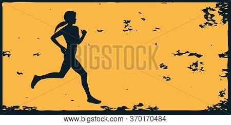 Runner - Woman Jogging - Abstract Grunge Yellow Black Background - Vector. Motivation For Action. Sp