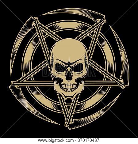 Pentagram Of Scythes With A Skull In The Center