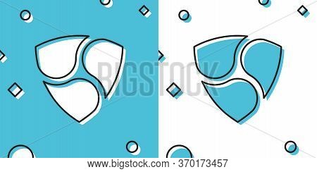 Black Cryptocurrency Coin Nem Xem Icon Isolated On Blue And White Background. Physical Bit Coin. Dig