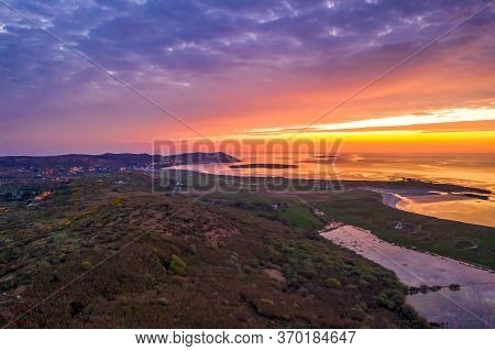 Aerial Of Sunset Above Clooney, Narin And Portnoo In County Donegal - Ireland.