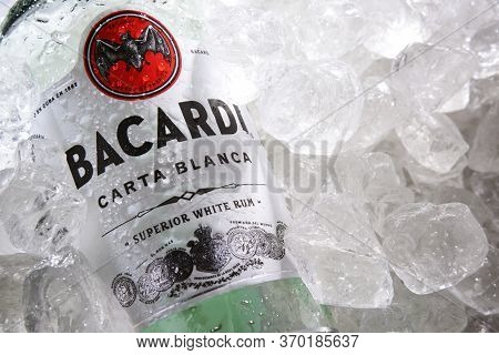 Bottle Of Bacardi Gold Rum In Crushed Ice