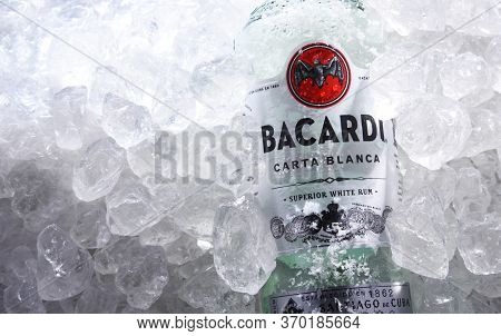 Bottle Of Bacardi Gold Rum In Crushed Ice