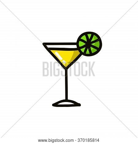 Cocktail Doodle Icon, Vector Color Line Illustration