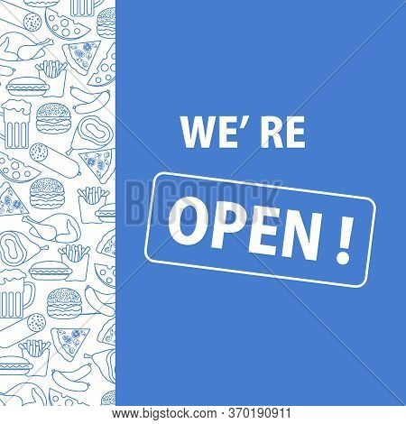 Vector Illustration Reopening Of Street Food Trading, Pizza Shops, Fast Food Cafe After Covid-19 Qua