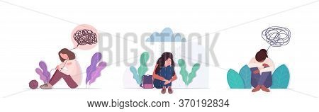 Set Upset Girl Crying Depression Problems Stress Psychotherapy Mental Health Depression Concept Hori