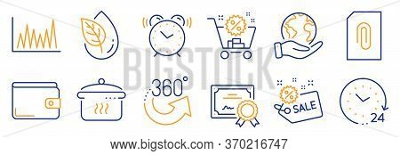Set Of Business Icons, Such As Shopping Cart, Organic Product. Certificate, Save Planet. Alarm Clock
