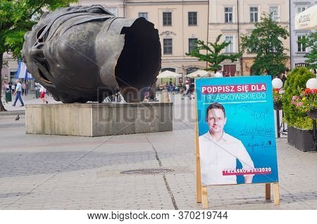 Elections In Poland, A Billboard For Voting For A Candidate On The Market Square In Krakow Rafal Trz