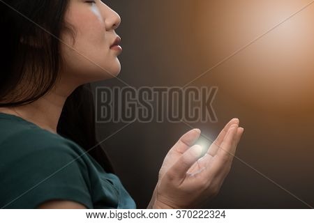 Woman Praying And Worship To God Using Hands To Pray In Religious Beliefs And Worship Christian In T