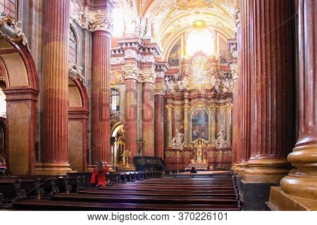Poznan, Poland - May 05, 2015: Columns And Interiors Of A Fara Poznanska Baroque Parish And Collegia