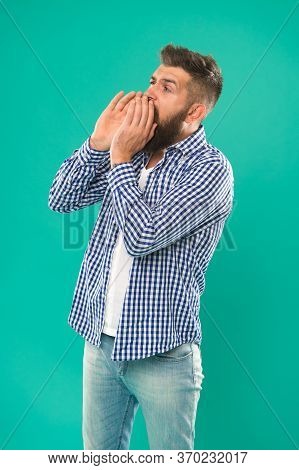 Shout On Them. Man Shouting. Art Of Negotiations. Man Try To Persuade. Hipster Charismatic Speaker T