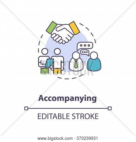 Accompanying Concept Icon. Mentorship Technique Idea Thin Line Illustration. Teacher And Student Clo