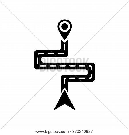 Route Black Glyph Icon. Modern Gps Technology, Path Finding Technology Silhouette Symbol On White Sp