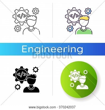 Software Engineer Icon. Programmer Work On Responsive Algorithm. Coder Professional For Corporate Jo