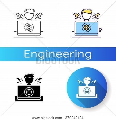 Stress Testing Icon. Programmer Does Coding. Computer Development. Repairman Fix Technological Issue