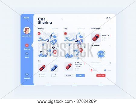 Ride Sharing Tablet Interface Vector Template. Mobile App Page Day Mode Design Layout. Carpooling Sc