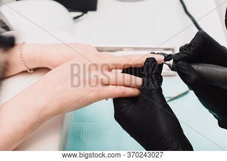 Manicurist At Work, Beaty Manicure Nails. Manicure Process. Closeup Photo Shoot Of Manicure Process 