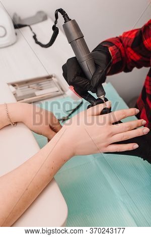 Manicurist At Work, Beaty Manicure Nails. Manicure Process. Closeup Photo Shoot Of Manicure Process 