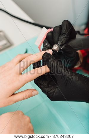 Manicurist At Work, Beaty Manicure Nails. Manicure Process. Closeup Photo Shoot Of Manicure Process 