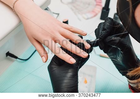 Manicurist At Work, Beaty Manicure Nails. Manicure Process. Closeup Photo Shoot Of Manicure Process 
