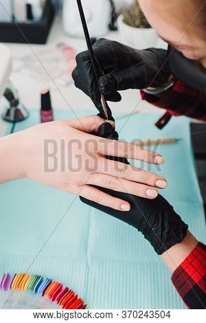 Manicurist At Work, Beaty Manicure Nails. Manicure Process. Closeup Photo Shoot Of Manicure Process 