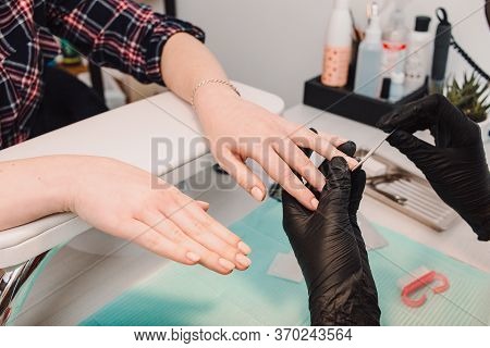 Manicurist At Work, Beaty Manicure Nails. Manicure Process. Closeup Photo Shoot Of Manicure Process 