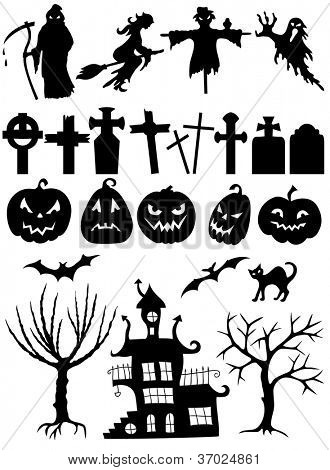 Set of halloween silhouette on white background