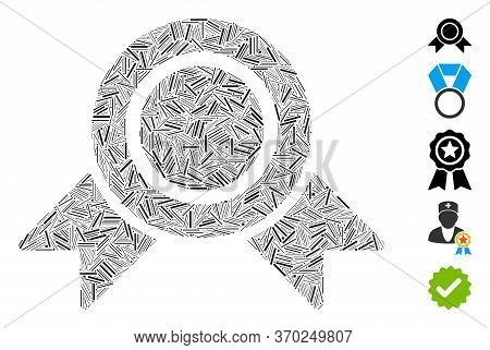 Line Mosaic Based On Honour Medal Icon. Mosaic Vector Honour Medal Is Composed With Randomized Line 
