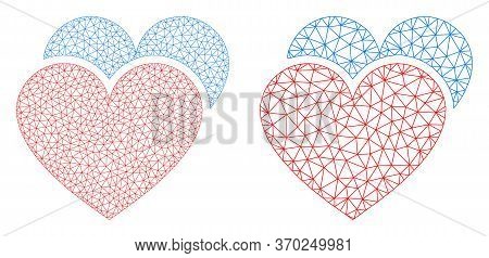 Mesh Vector Love Hearts Icon. Mesh Carcass Love Hearts Image In Lowpoly Style With Connected Triangl