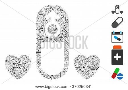 Line Mosaic Based On Love Medication Pill Icon. Mosaic Vector Love Medication Pill Is Created With S
