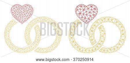 Network Vector Marriage Rings Icon. Mesh Wireframe Marriage Rings Image In Low Poly Style With Combi