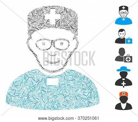 Line Mosaic Based On Monastic Doctor Icon. Mosaic Vector Monastic Doctor Is Composed With Randomized