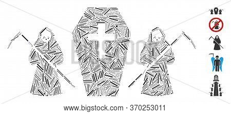 Line Mosaic Based On Scytheman Coffin Guard Icon. Mosaic Vector Scytheman Coffin Guard Is Composed W