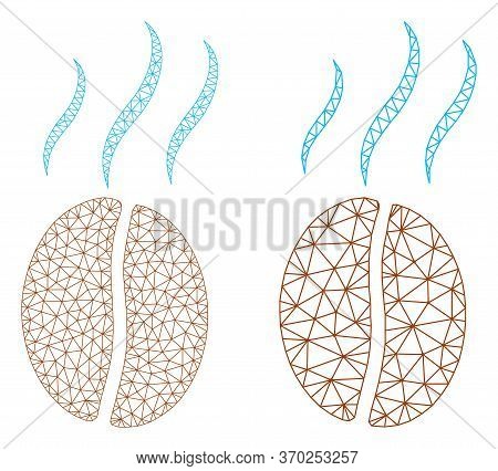 Polygonal Vector Smell Coffee Bean Icon. Polygonal Wireframe Smell Coffee Bean Image In Low Poly Sty