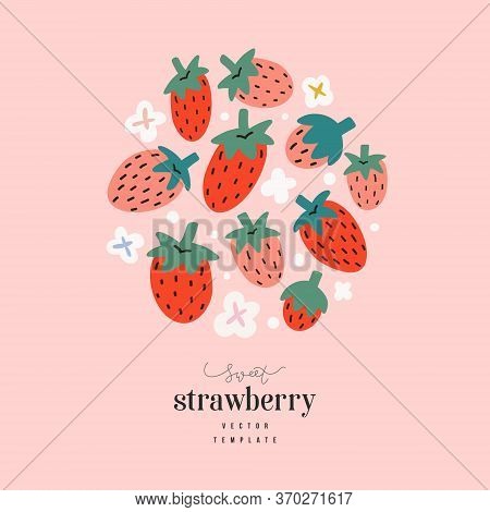 Strawberry Arrangement, Cute Hand Drawn Doodle Strawberries, Vector Flat Illustration, Modern Design