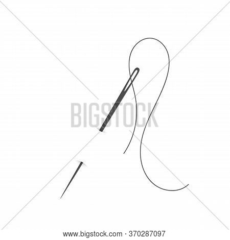 Needle And Thread Silhouette Icon Vector Illustration. Tailor Logo With Needle Symbol And Curvy Thre