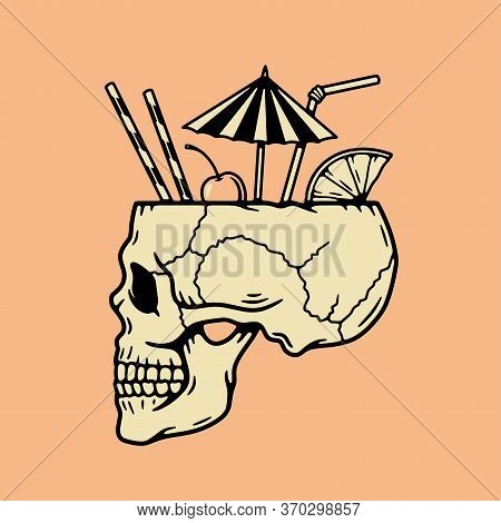 Vacation Skull Cocktail Logo Color Orange Background