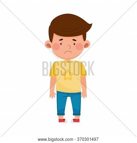 Dark-haired Boy Standing With Sadness On His Face Vector Illustration