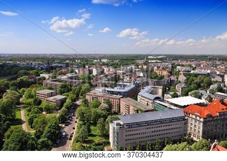 Leipzig City, Germany Aerial View. Cityscape With Zentrum District.