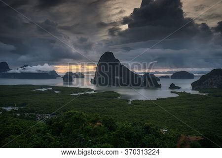 The Scenery Of The Sametnangshe Island In The Morning With The Cloudy Storm And Dramatic Sky At Krab