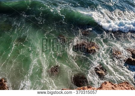 Ocean Wave Background Breaking Sea Water Rocky Shore