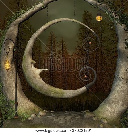 Enchanted Swing In The Middle Of The Black Forest - 3d Illustration