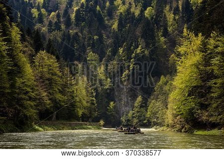 River Near The Mountain Cliff With Forest. Wild Nature. Lockal Travel. Poland, Europe