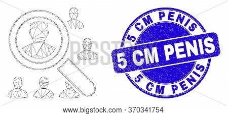 Web Mesh Search Users Pictogram And 5 Cm Penis Seal Stamp. Blue Vector Round Distress Seal With 5 Cm