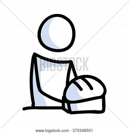 Cute Stick Figure Cooking Baked Bread Lineart Icon. Dinner Preparation Pictogram. Communication Of H