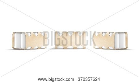 Blank Craft Six Beer Can Cardboard Pack Mockup, Front Side View, 3d Rendering. Empty Take Out Alcoho
