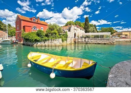 Zadar. Historic Fosa Harbor Bay In Zadar Boats And Architecture Colorful View, Dalmatia Region Of Cr