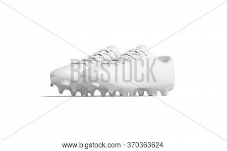 Blank White Soccer Boots Pair With Rubber Cleats Mockup, Isolated, 3d Rendering. Empty Running Or Fo