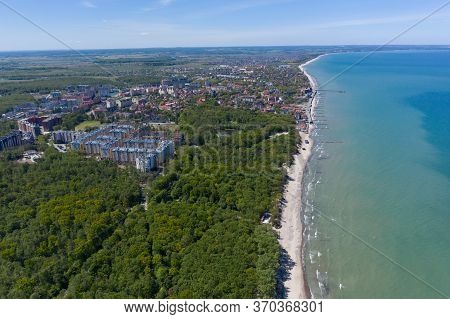 Top View Of The Baltic Sea Coast. You Can See The Resort Town Of Zelenogradsk, The Promenade, The Bl